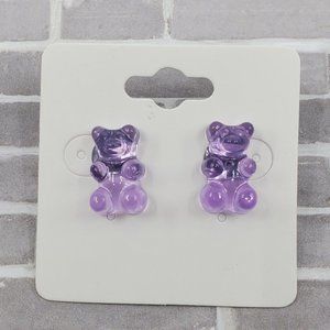 Girls Womens Purple Gummy Bear Inspired Handmade Postback Novelty Earrings